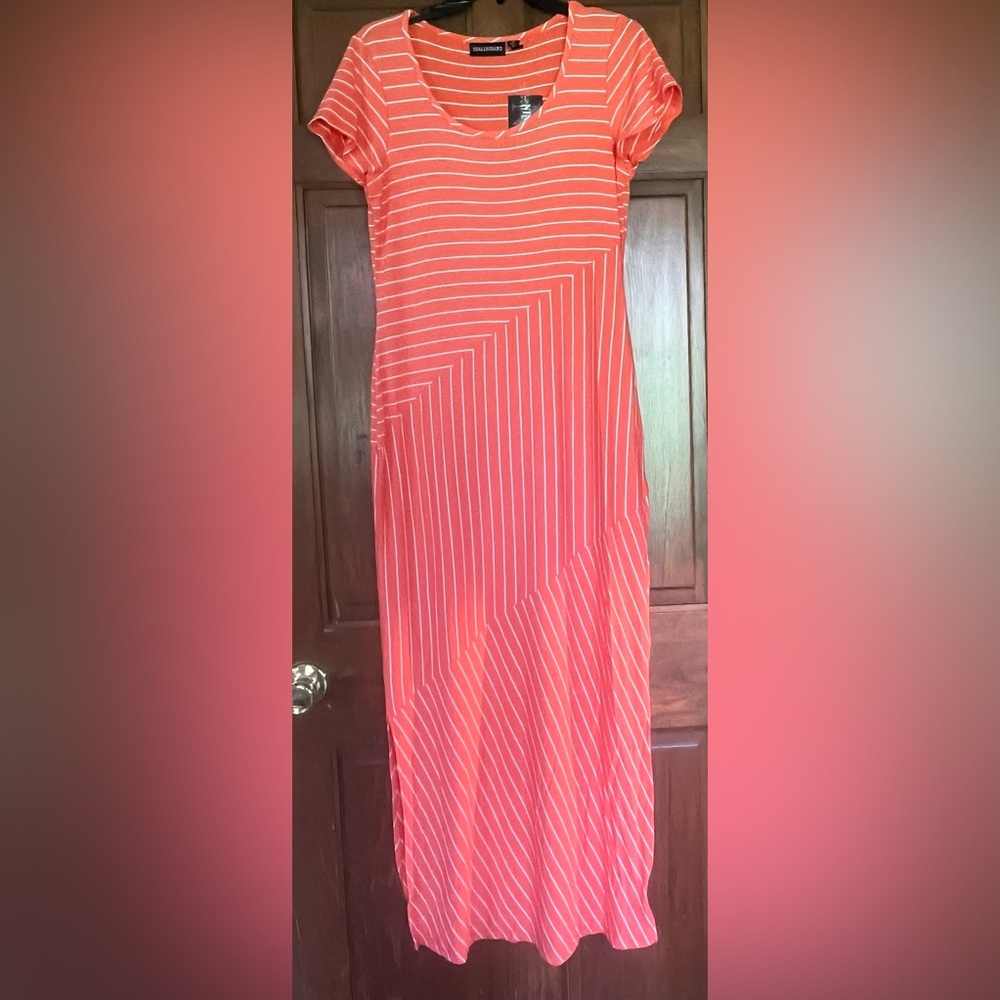 Coral Striped Maxi Skirt Dress Size Small Brand New by Nina Leonard